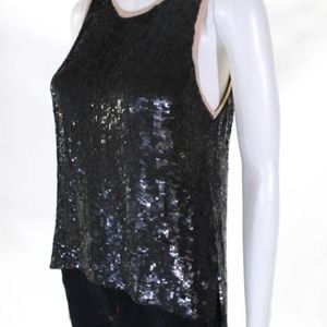 Parker Navy Sequin Sleeveless Open-Back Top S